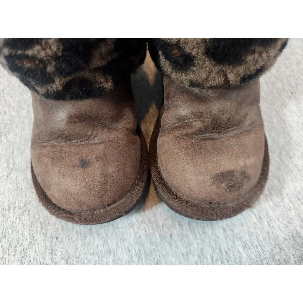 UGG Boots Kids Size 10 Brown Leopard Print Leather Buckle Winter Boots